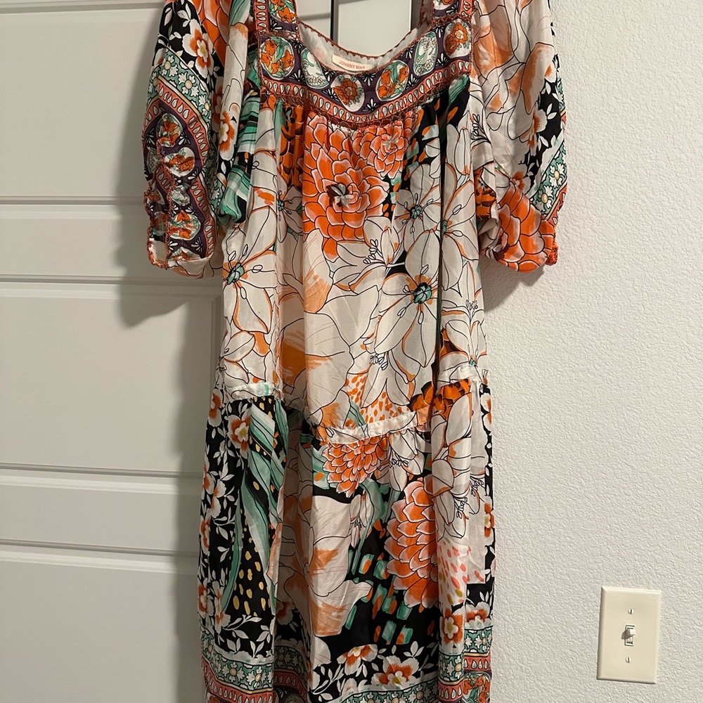 Johnny Was Orange and Black Floral Midi Dress